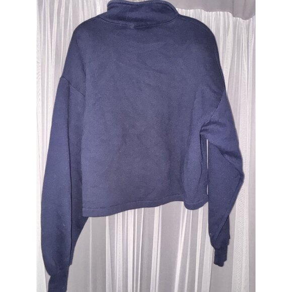 Vintage Jerzees Super Sweats Navy Blue Quarter-Zip crop Sweatshirt White Embroid - Picture 7 of 9